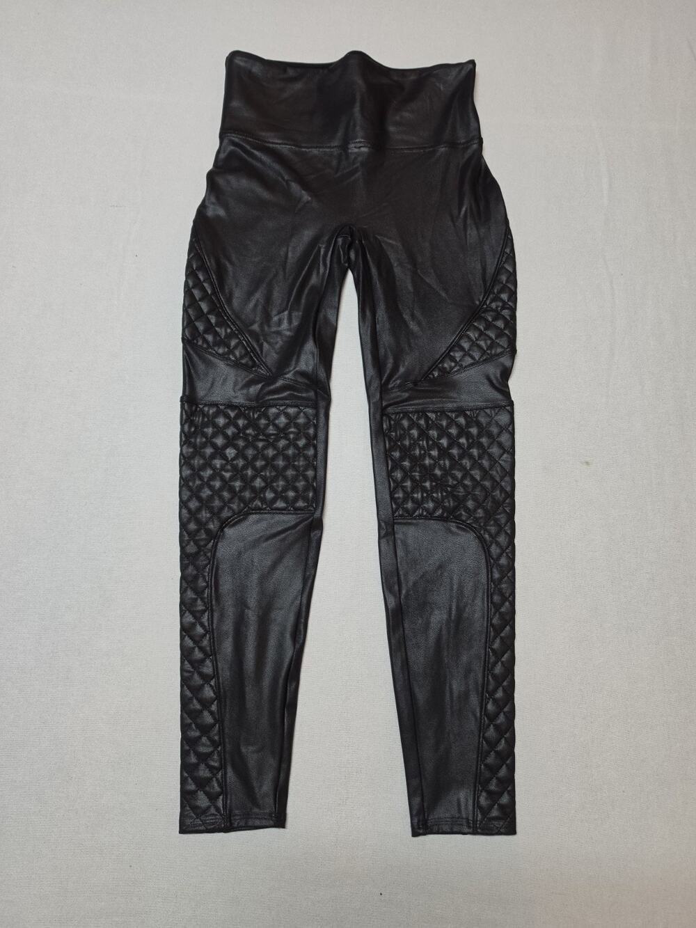 SPANX Faux Leather Moto Leggings Women’s Size L Black Quilted High Rise Pants